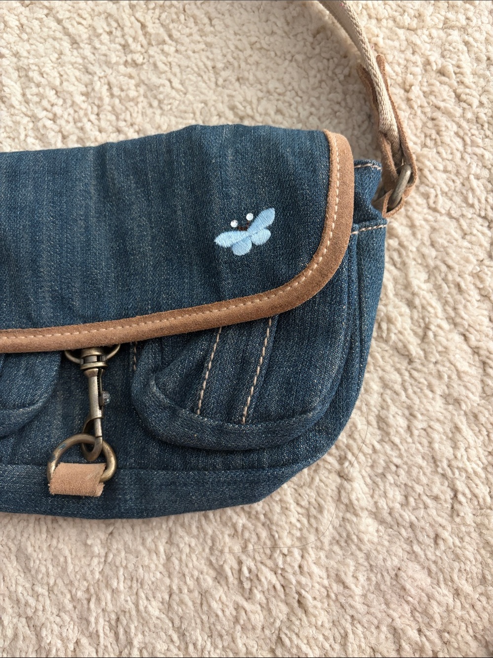 Denim Shoulder Bag with Contrast Trim - Picture 2 of 9